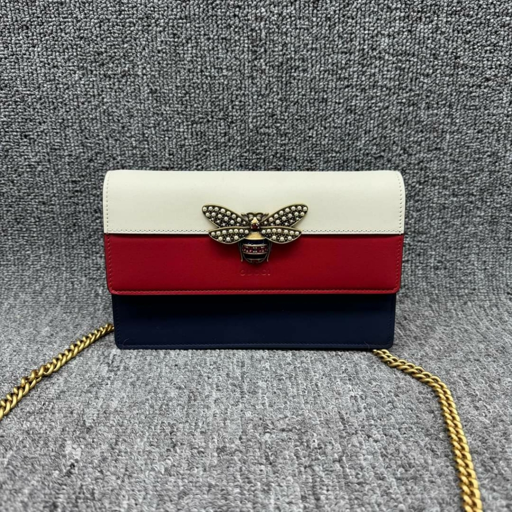 Authentic GUCCI Queen Margaret Red&White&Navy Leather Shoulder Bag 585-120524 - Picture 2 of 15